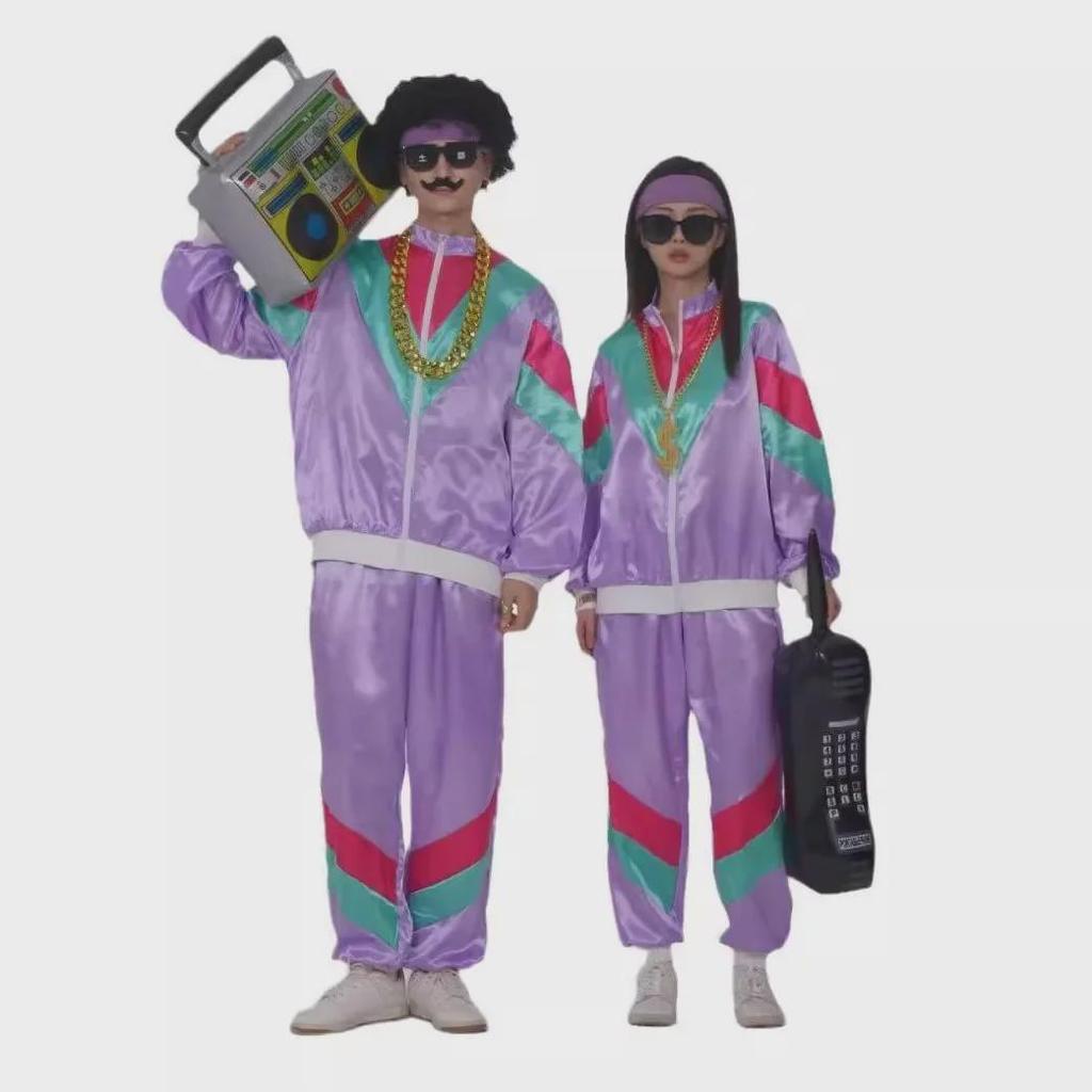 80s Retro Disco Tracksuit: Jacket and Pants Jogging Suit for Theme Parties