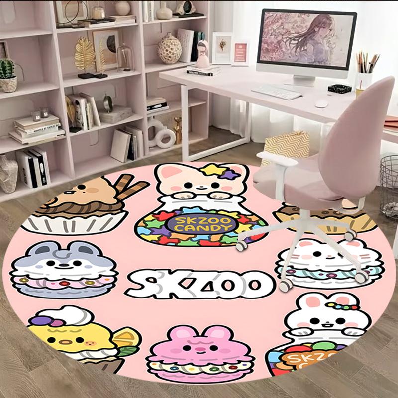1pc Kpop Team2 Print Round Carpet Chair Round Carpet Suitable for Bedroom Living Room Home Decorative Carpet