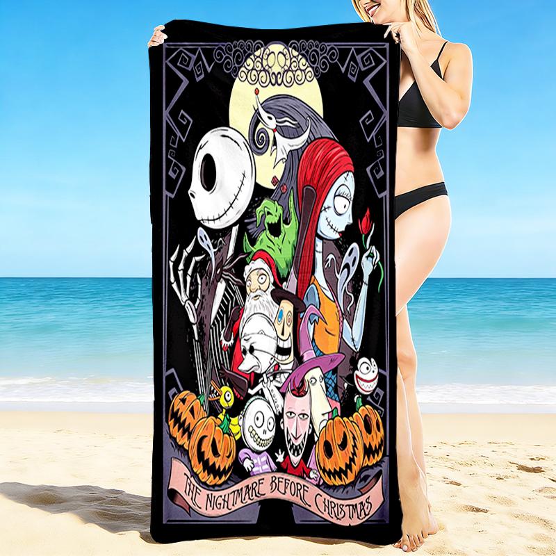 1Pc Nightmare Before Christmas Beach Towel, Quick Dry, Multi-Use for Beach Pool Gym Yoga Home Travel, Christmas, Halloween, Xmas Gift S929227