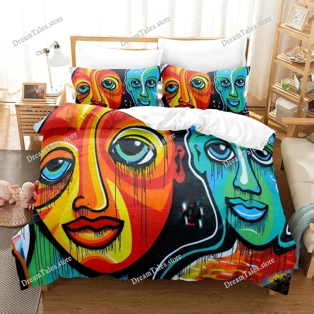 Graffiti Duvet Cover Set Teen Style Pattern Bedding Street Culture Decor Set King Queen Size Hip Hop Polyester Comforter Cover74