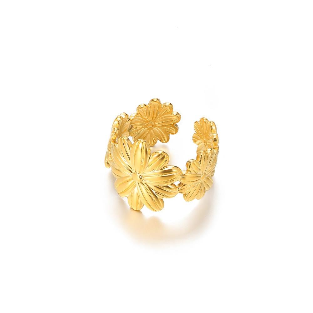 Unique Design Flower Rings For Women Geometric Stainless Steel Flower Opening Ring Gold Jewelry Gift Anillos