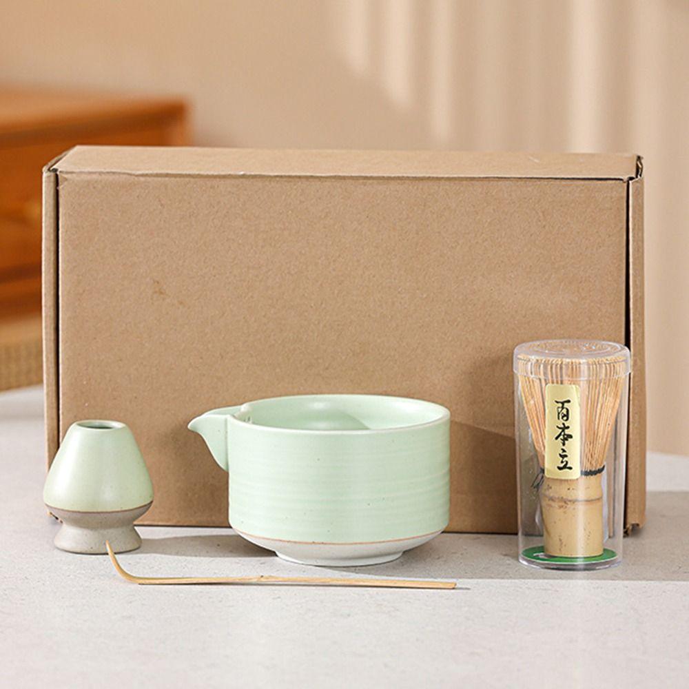 4PCS Bamboo Ceramic Matcha Whisk Set Reusable Match Bowl New Japanese Matcha Tea Set  Stirring