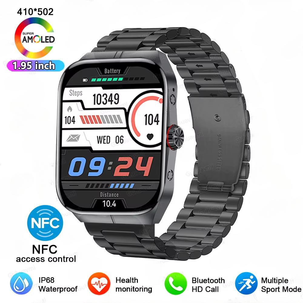 2025 Neue NFC Smartwatch AMOLED Bildschirm Zeigt immer die Zeit Bluetooth Anruf Serie 9 Uhr Benutzerdefiniertes Zifferblatt Herren Sport Gesundheit Damen Smartwatch Steel schwarz
