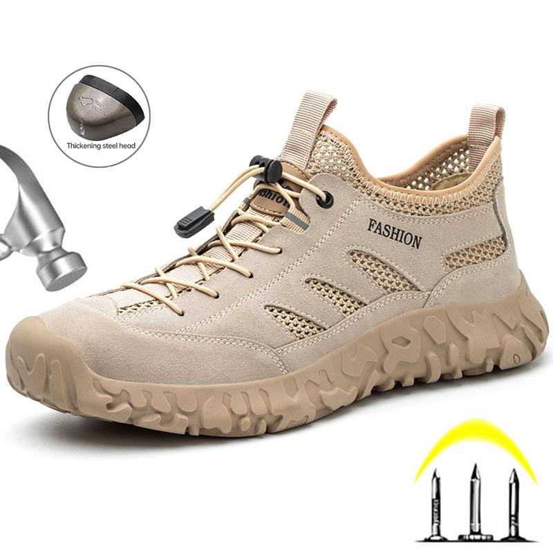 Chaussures de travail d'été pour hommes Chaussures de sécurité respirantes à embout en acier Baskets de travail pour hommes Chaussures indestructibles anti-crevaison Chaussures de sécurité