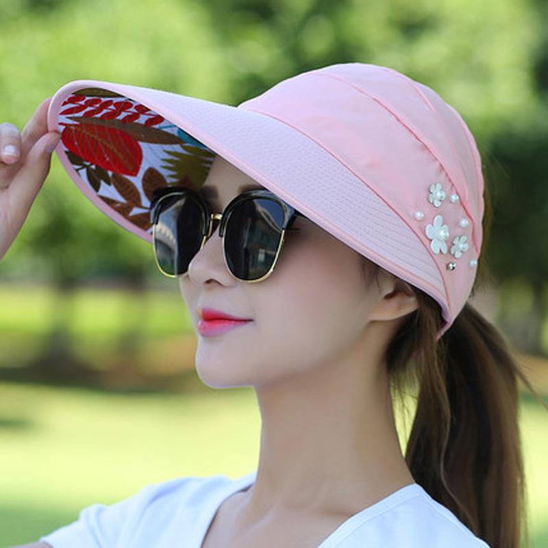 Summer New Women's Sunscreen Visor, Eaves, Empty Top Sun Hat, Fashionable Flower Decoration, Outdoor Breathable Cool Hat