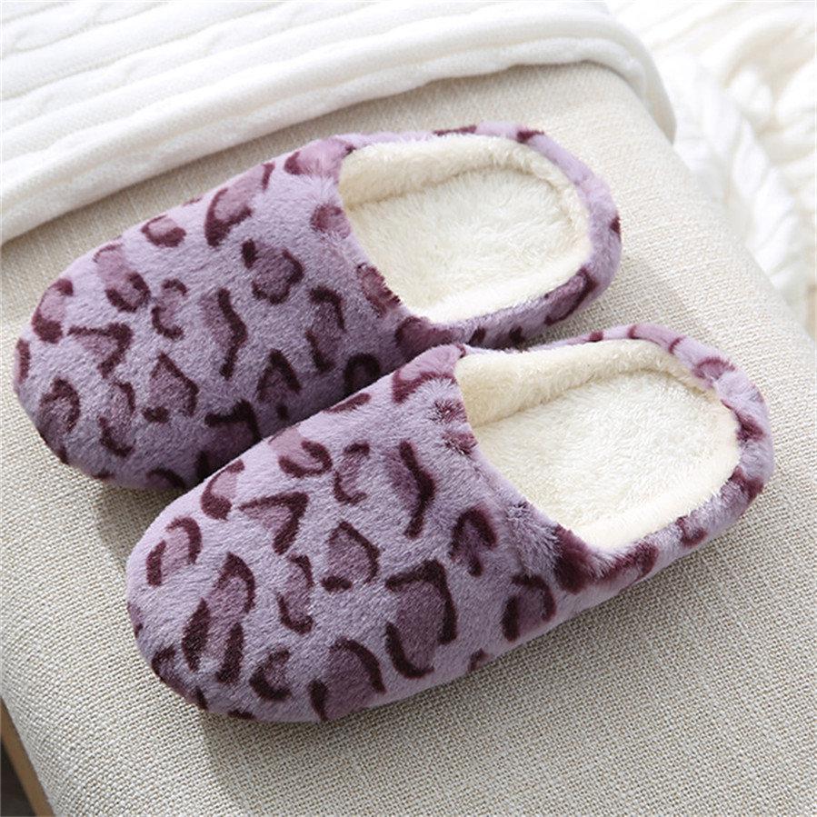 Winter Couple Style Indoor Silent Soft Bottom Leopard Print Slippers Home Comfort and Warm Cotton Slippers