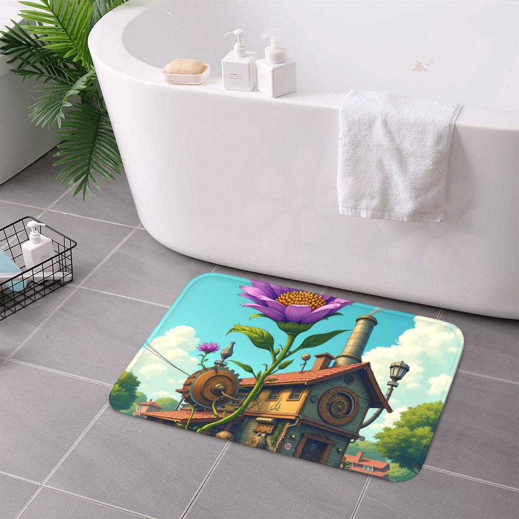 1PC Steampunk Cottage Kitchen Rug Non-Slip Door Mat Pop Design Bathroom Rug Bath Mat Carpet for Home Sink Laundry Decoreeree