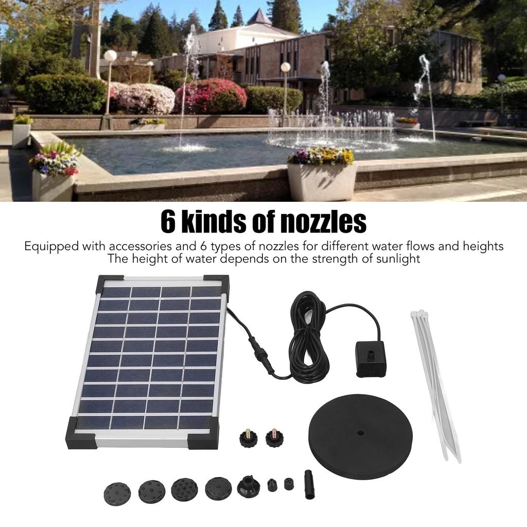 Solar Water Pump Kit 5W 75cm Height 180cm Lift Efficient Solar Fountain Pump with 6 Nozzles for Outdoor Garden DC 10V