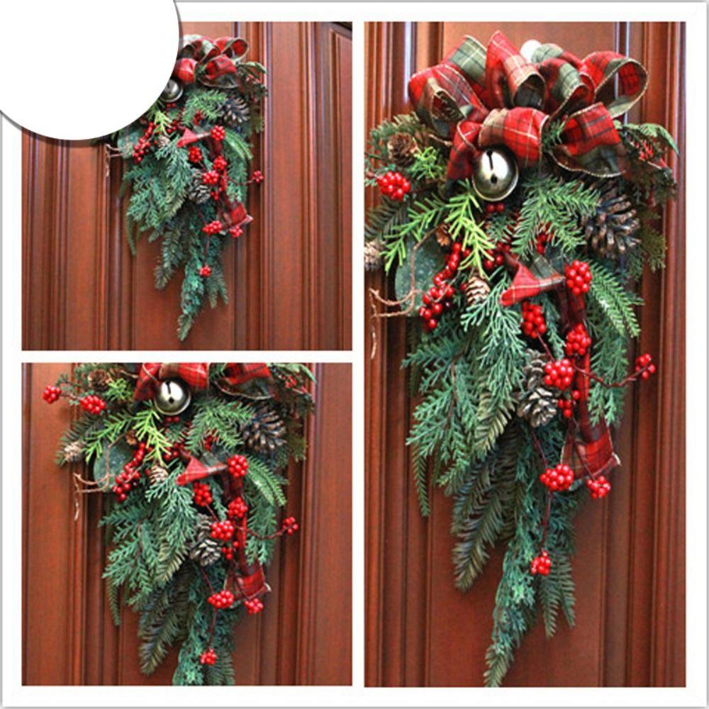 Half Face Tree Christmas Door Wreath Christmas Red Berries Wreath  Home Decor