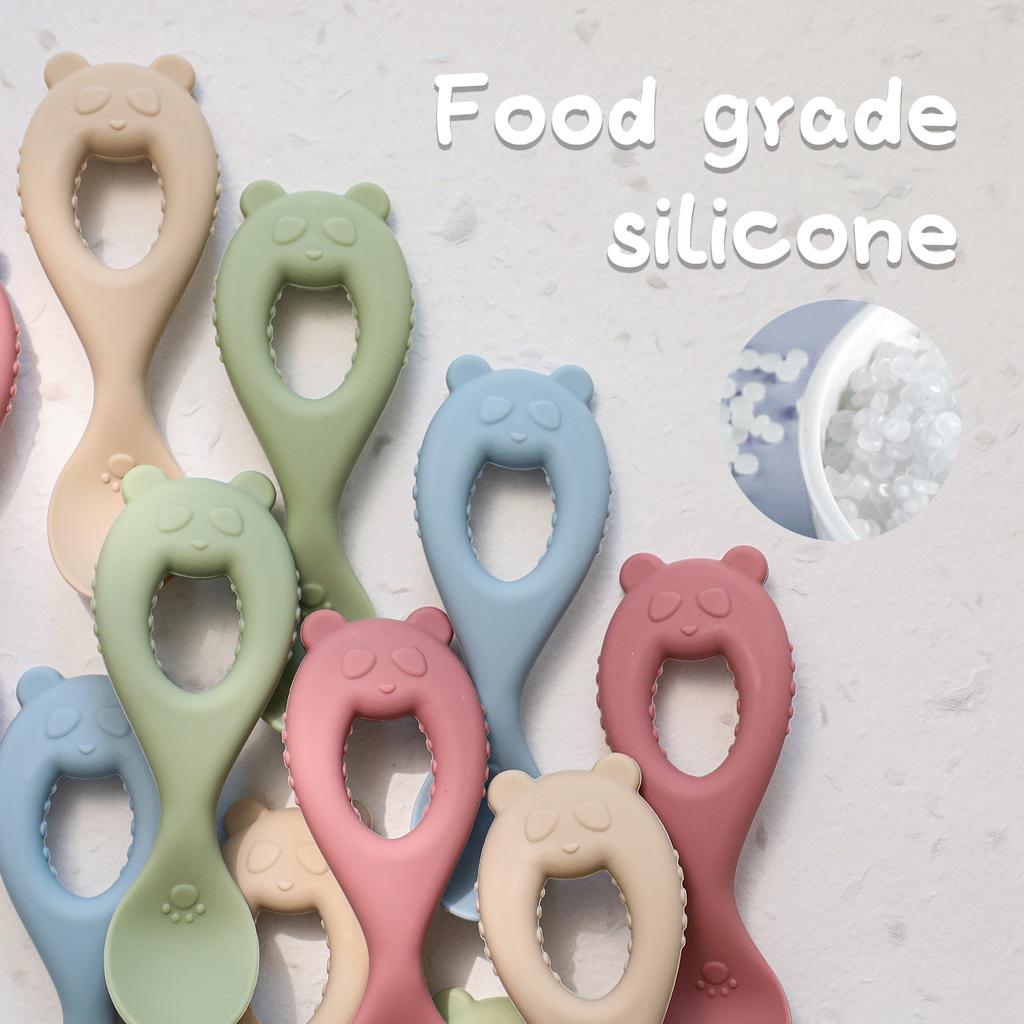 Feeding Baby Silicone Spoon Cartoon Little Bear Utensils Eat Soild Food Baby Learning Spoon Non-Slip Boy Girl Food Feeding Tool