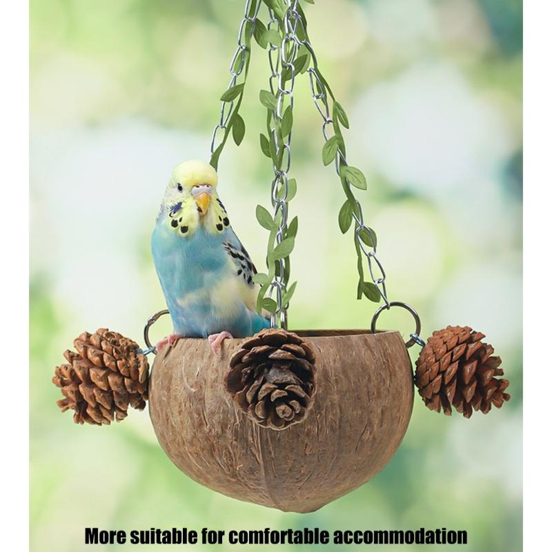 Natural Birdhouse Toy Parakeets Resting Bed Cage Hanging Swing Breeding Nest for Budgies, Lovebirds
