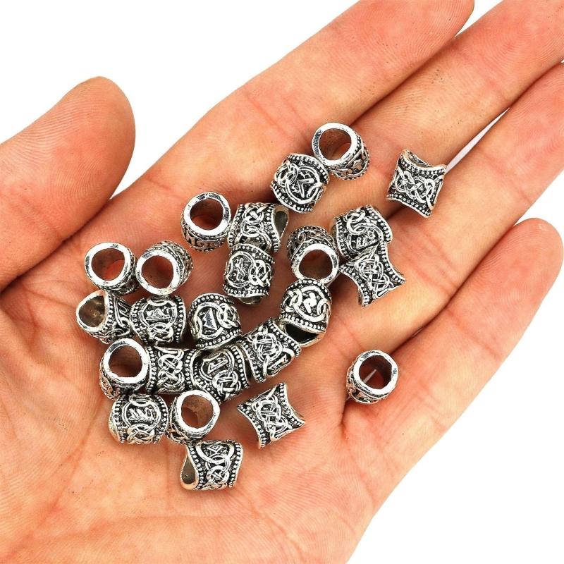 24x Wikinger-Runen-Alphabet-Zeichenperlen Bartperle für Männer Lose Abstandshalterperle DIY Schmuck Haarteil Schmutziges Zopfornament