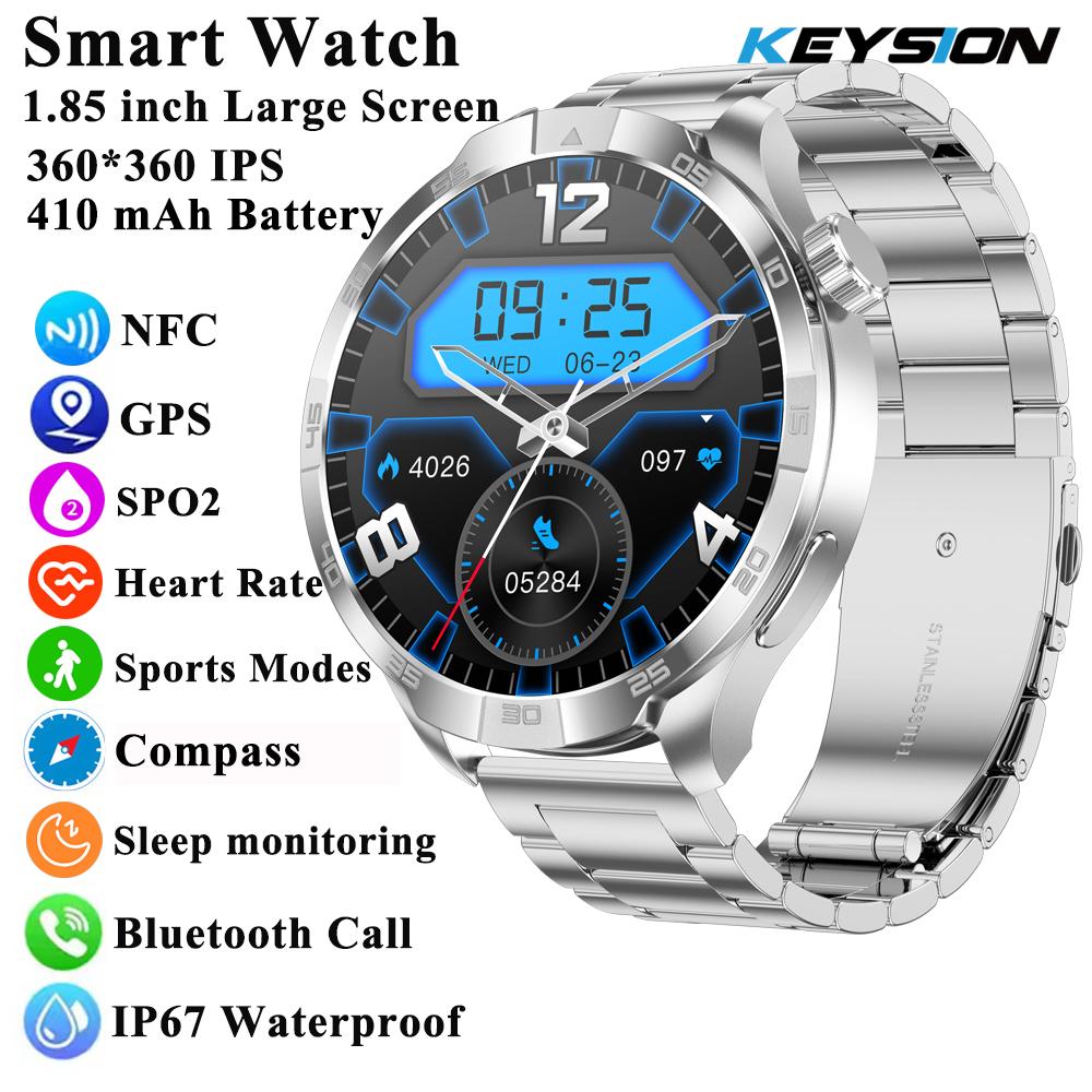 New Business Smart Watch Men 1.85" Ultra HD Bluetooth Call 410 mAh Blood Pressure Blood Oxygen GPS Track Compass NFC SmartWatch