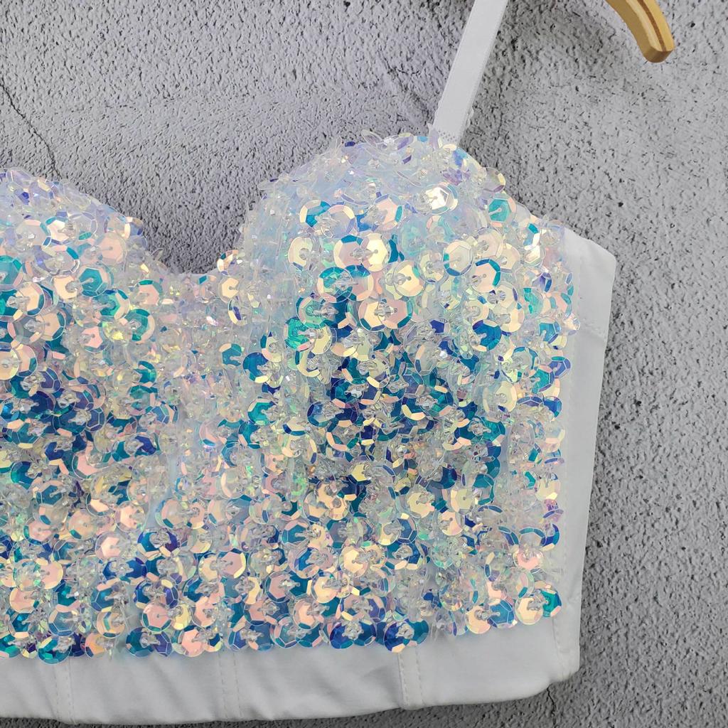 Sequined Strapless Outerwear Sparkling Innerwear Lightweight Tank Top Best-selling Wrap-around Top Off-the-shoulder Sleeveless Underwire Top for Women