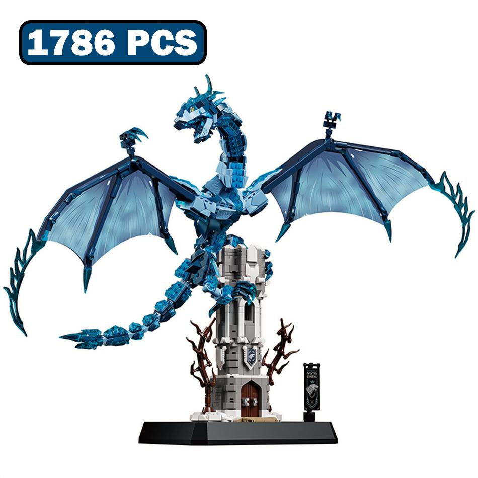 MOC Evil Dragon Beast Castle Ruins Scene Building Blocks Magic Animal Rings Dragon with Soft Wings Bricks Toys Kids Adults Gifts