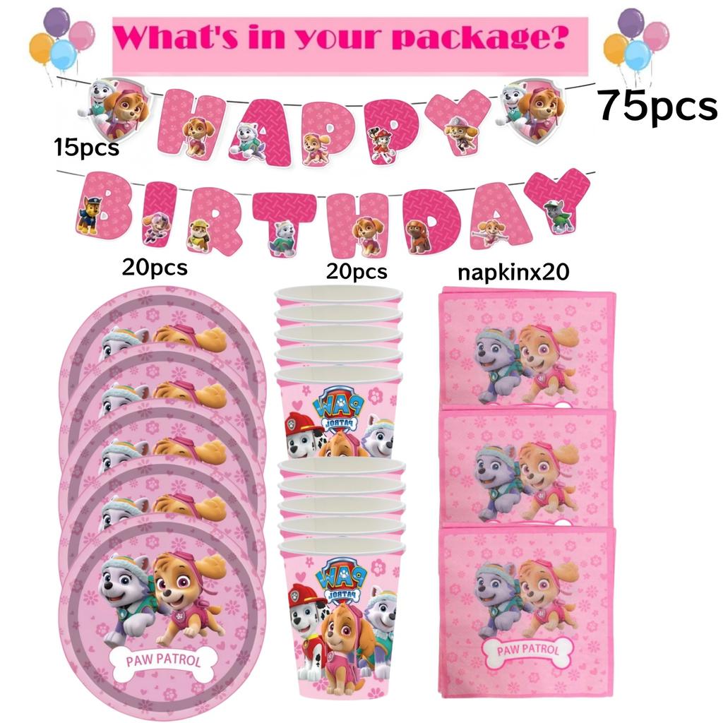 Roze Paw Patrol Verjaardagsfeest Decoratie Skye Wegwerp Servies Tafelkleed Bord Folie Ballonnen Babyborrel Meisjes Feestartikelen
