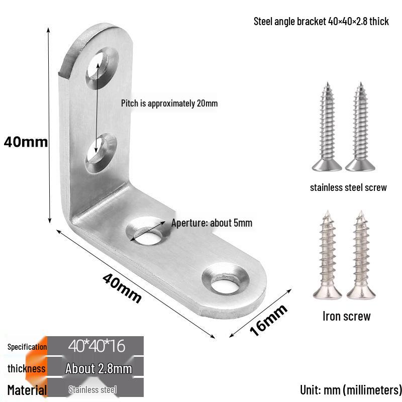 Thickened Stainless Steel 90° L-Shaped Bracket for Furniture and Shelves
