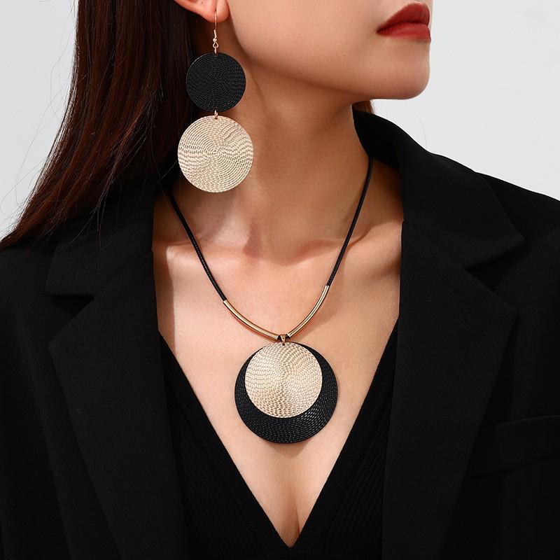 Chic High-End Round Pendant Earring & Necklace Set for Women