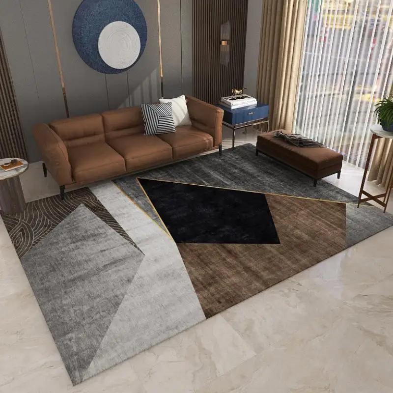 Abstract Geometric Patchwork Rug Black,Grey,Brown Modern Minimalist Style Distinctive Decor for Living Rooms and Bedrooms