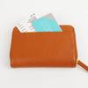 Les.conni Women's Genuine Leather Bifold Wallet with Zip-Around Design, Cowhide Leather, Camel