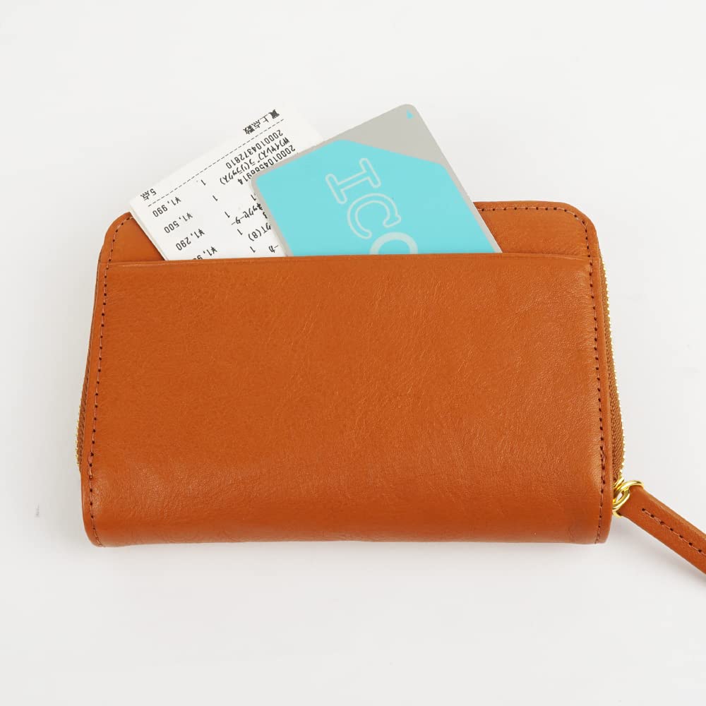 Les.conni Women's Genuine Leather Bifold Wallet with Zip-Around Design, Cowhide Leather, Camel