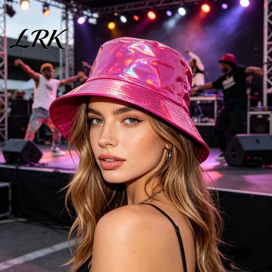 Three-dimensional Bucket Hat Hat, Three-Dimensional Wide Brim Fisherman Waterproof Imitation Leather Cool Metallic Deep Barrel Shine Sun Stage