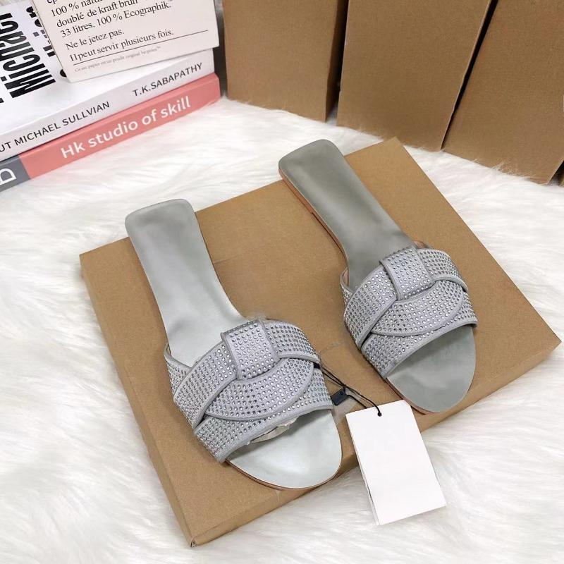 Fashion Brand Designer 2024 Summer Flat Women's Slippers Shining Diamond Decoration Open Toe Beach Shoes Outdoor Walk Ladies Slides