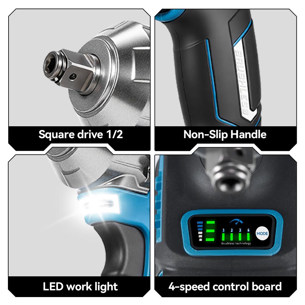 ONEVAN Brushless Electric Impact Wrench 1/2 Inch Cordless Hexs Socket Kit 3 In 1 Screwdriver Tool For Makita 18V Battery