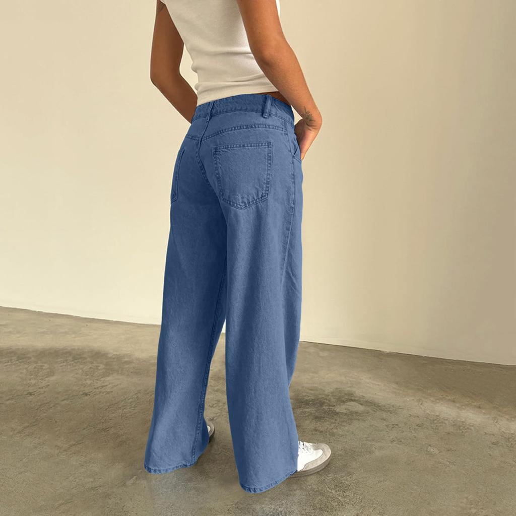 Dámské barevné džíny volné ležérní rovné široké kalhoty