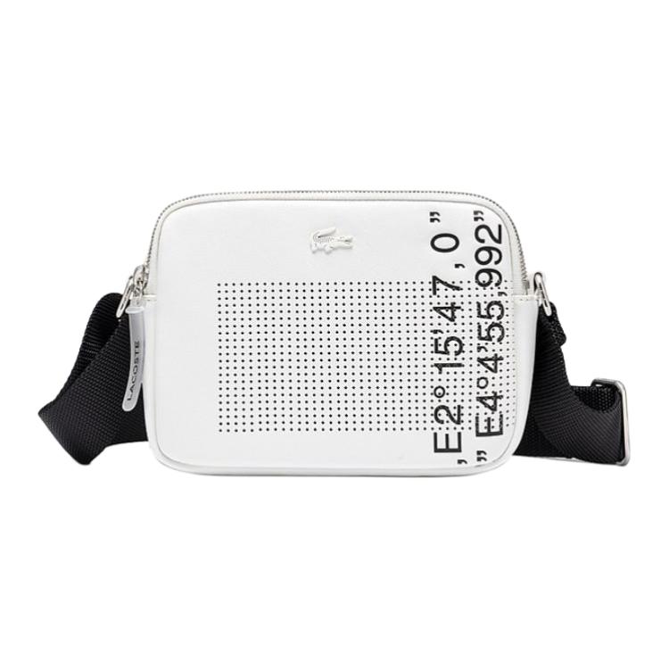 Lacoste Fashion Trend Print Zipper Closure PU Small Square Shoulder Crossbody Bag Medium Unisex bags White NF3929PE-301 White,Medium