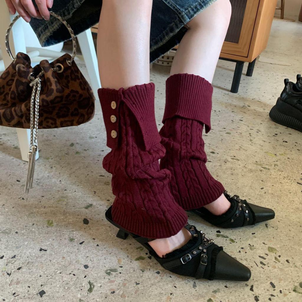 Retro Cable Knit Button Fold-Over Leg Warmers: Slim Fit Calf Socks for Fall & Winter Runway Fashion