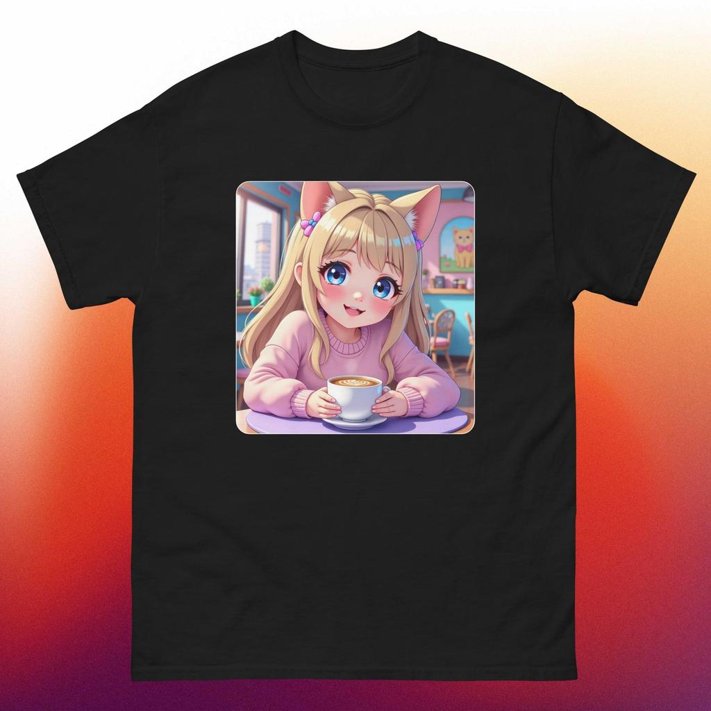 Kawaii Anime Cat Girl Coffee Lover Design F - Unisex Short Sleeve T-Shirt