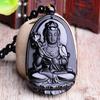 Vintage Retro Buddha Black God Rhinestone Obsidian Pendant Necklace Chain Unisex Men Women Fashion Gothic Amulet Talisman Jewelry Party Gift