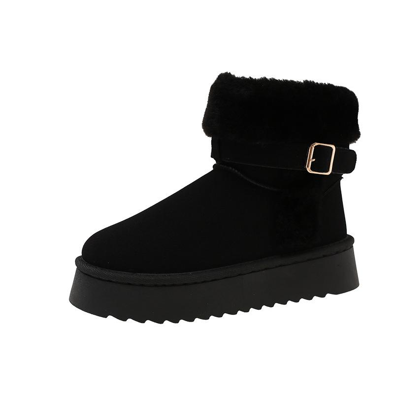 Winter New Thickened Snow Boots Lamb Wool Fur Integrated Thick-soled Thermal Cotton Boots Belt Buckle Snow Boots