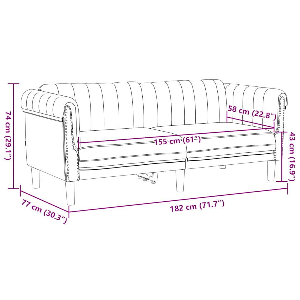 2 Seater Sofa in Brown Synthetic Leather with Suede Like Texture