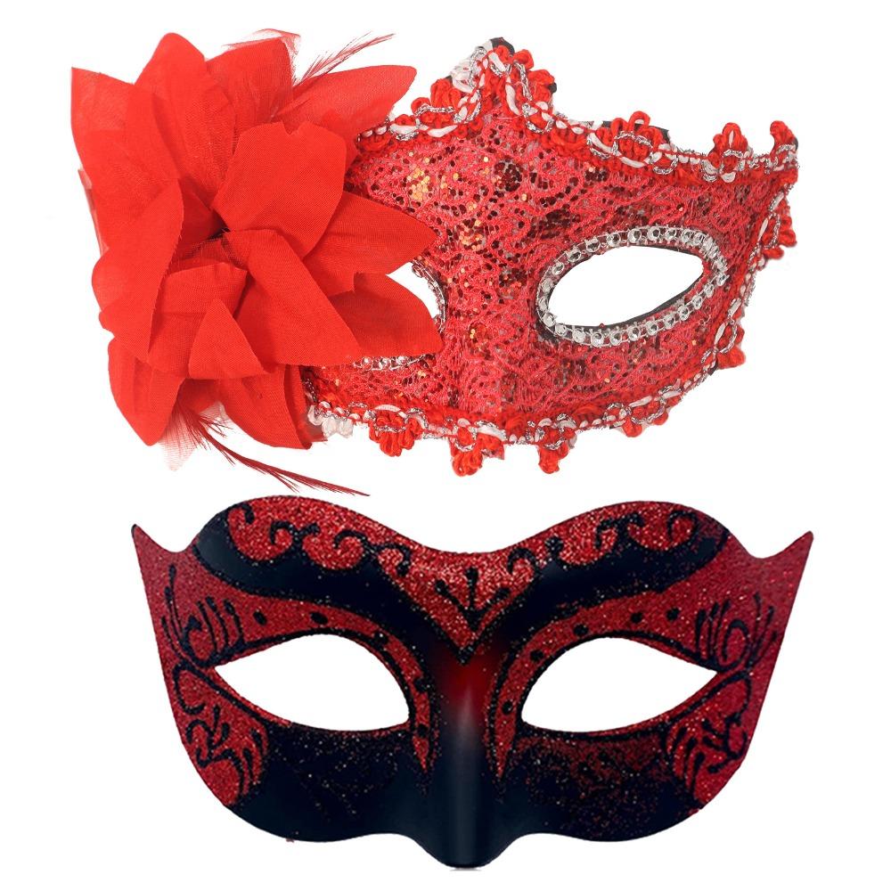 

2PCS/set Flower Couple Masks Painted Design Non-Toxic Material Half Face Mask Masquerade Prop Venice Mask Halloween Celebration