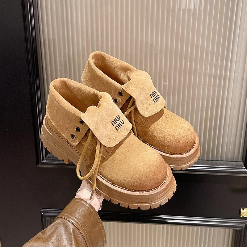 Retro flip Martin boots women's 2025 early autumn new yellow single boots thick-soled two wear short boots rhubarb boots tide