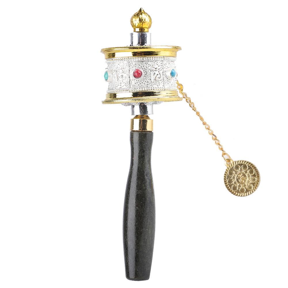 Legering Tibetaans Zes Woorden Mantra Handaangedreven Gebedsrad (Goud)