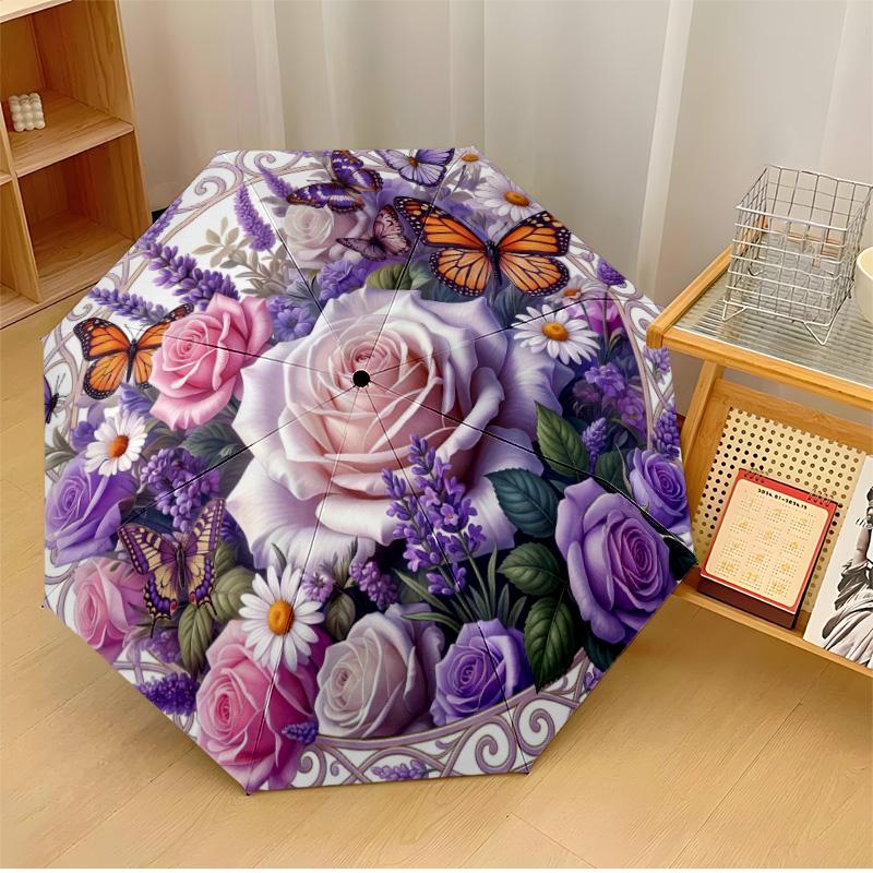 

Flower Butterfly (2) Printed umbrella windproof folding umbrella portable sun and rain umbrella suitable for gifting