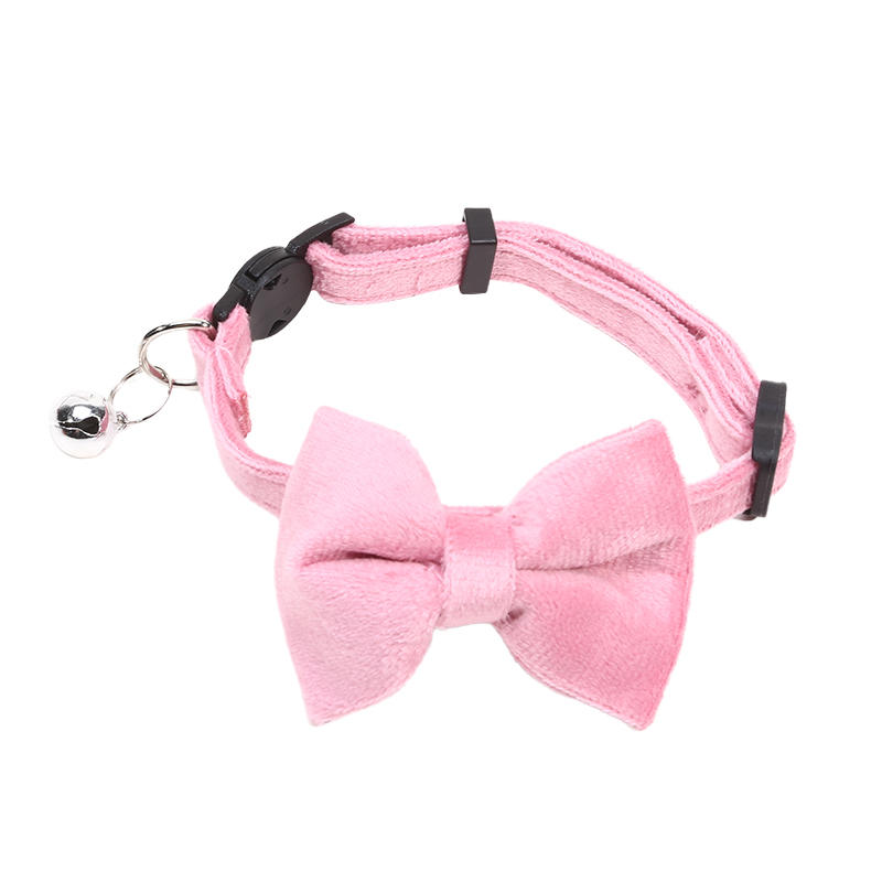 1PC Cute Pet Suede Bow Tie Collar with Bell Breakaway Adjustable Solid Color Safety Collar for Kitten Puppy