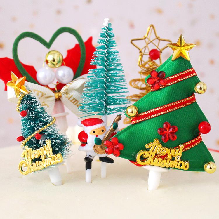 10pcs Christmas Cake Decoration Card Grass Circle Leaves Sika Deer Christmas Tree Gift Package Birthday Baking Dessert Counter Flag