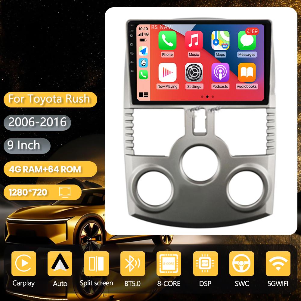 Android 16 Car Stereo Carplay Auto with 2K Screen, BT Multimedia Player for Toyota Rush DAIHATSU TERIOS, Stereo Car Radio 2006-2016