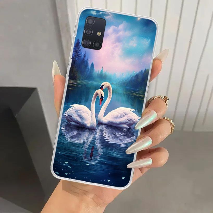 White Swan Grace Art Phone Case for Samsung Galaxy A52 A32 A22 A12 A02S A50S A30S A10S Note 20 Ultra 10 Plus S10 A31 A20 A71 A72