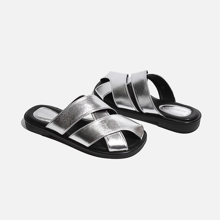 Ruoji baotou half slippers outer wear 2025 summer new retro woven cool slippers pig cage shoes retro style thick sole