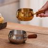 Stainless Steel Pouring Cups With Wooden Handle Stackable Dip Saucers For Heating Butter And Preparing Coffee