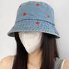 Embroidered Heart Women Bucket Hat Summer Jeans Fisherman Hats Denim Ladies Girl Outdoor Travel Sunshade Basin Cap