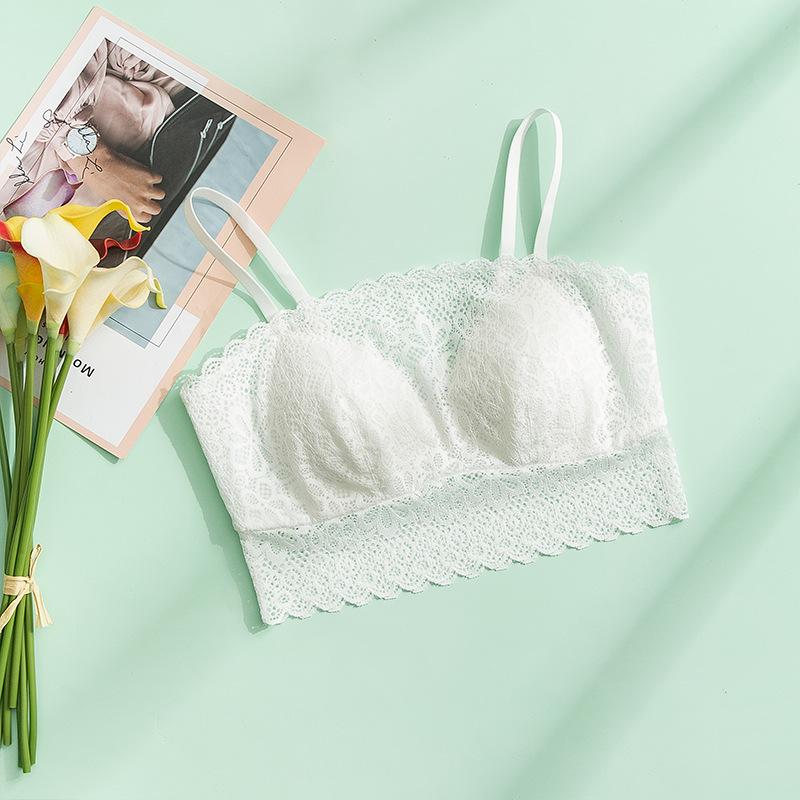 Silk lace rimless tube top vest bra women s anti-light mulberry silk underwear suspender bra M белый