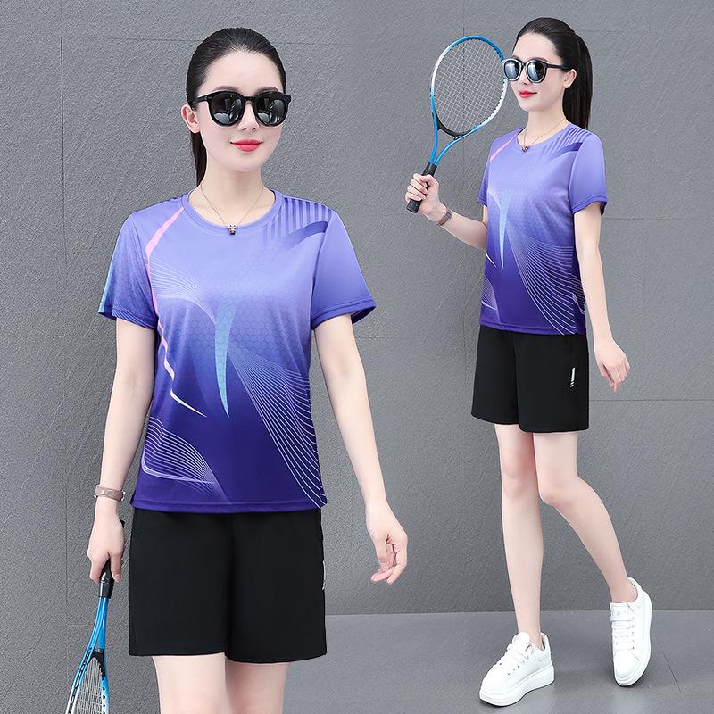 Traje Deportivo de Seda de Hielo de Secado Rápido para Mujer para Verano - Top de Manga Corta y Pantalones Cortos para Tenis de Mesa, Running, Entrenamiento de Bádminton y Fitness.