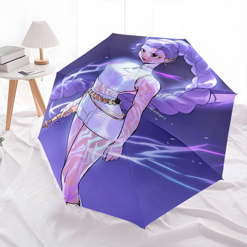 K-POP Anime Mädchengruppe Thema Automatisches Öffnen und Schließen Regenschirm - 8 Rippen, Geeignet für Freizeit und Ausgehen, Outdoor-Accessoire, Gothi