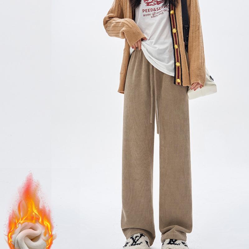 Kapok Velvet Chenille Wide-leg Pants for Women In Autumn and Winter New Style Slimming and Draped Casual Straight Pants Lazy Style Plus Velvet Pants